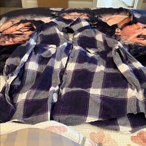 Arizona Jeans classic LS Purple/white Plaid & silver accents Snap Down Shirt-XXL